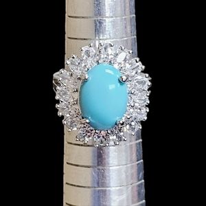 Rare Vintage 925 Sterling Silver UNCAS Turquoise Crystal Cocktail Ring Sz 8 9g